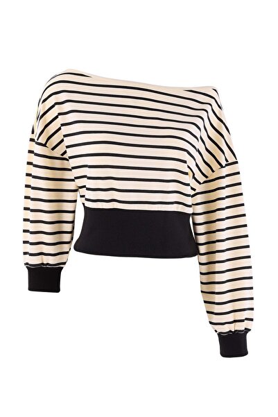 Trendyol Collection Black Plain Slim Asymmetric Collar Waist Fitted Low Sleev...