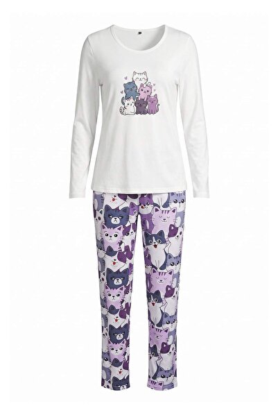 Trendyol Collection Set de pijamale tricotate din jerseu pieptănat 30/1, alb-...