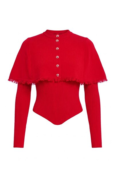 Trendyol Collection Red 2-Piece Knitwear Sweater with Removable Cape Twoaw27K...