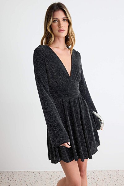 Trendyol Collection Black Plain Weave Sequin Short / Mini Evening Dress & Gra...