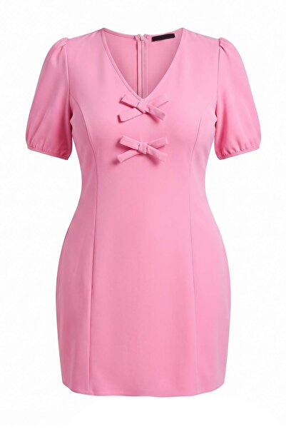 Trendyol Curve Rochie roz țesută mărime mare TBBAW27AH00067