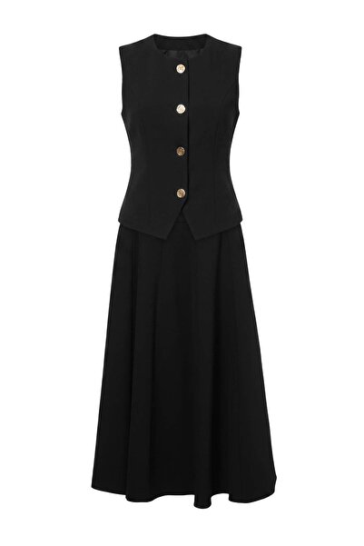 Trendyol Modest Black Oversize Voile Plain Woven Under&Over Hijab Set - Top a...