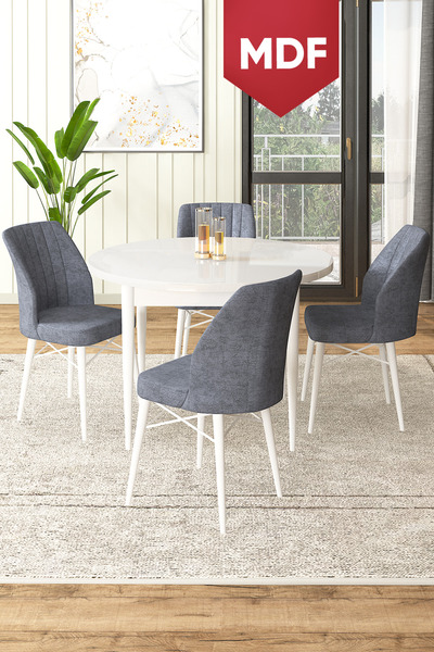 Canisa Rox Serisi MDF Yuvarlak 90x90 Beyaz Sabit Masa 4 Füme Sandalye Mutfak ...