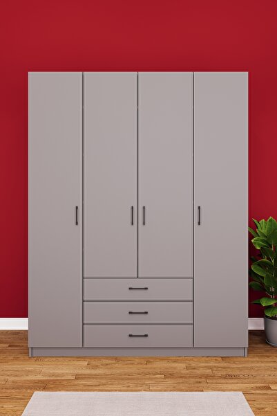 asratrend Lüks 4 Kapaklı 3 Çekmeceli Gardırop %100 MDF Askılı Düzenleyici Elb...