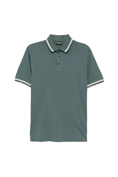 Emporio Armani Erkek Polo Yaka Kısa Kollu Düğmeli Yaka ve Kol Uçları Şerit De...