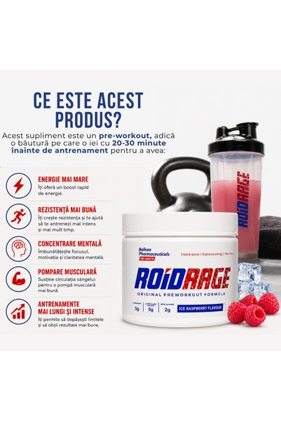 Balkan Pharmaceuticals Pudră pre-antrenament, Balkan Pharmaceuticals, Roid Rage, Ice-Raspberry 420g