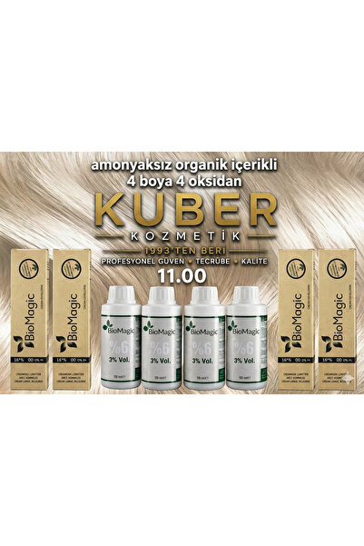 BIOMAGIC 11.00 Fildişi Organik İçerikli Amonyaksız Kalıcı Saç Boyası 4 Boya+4...