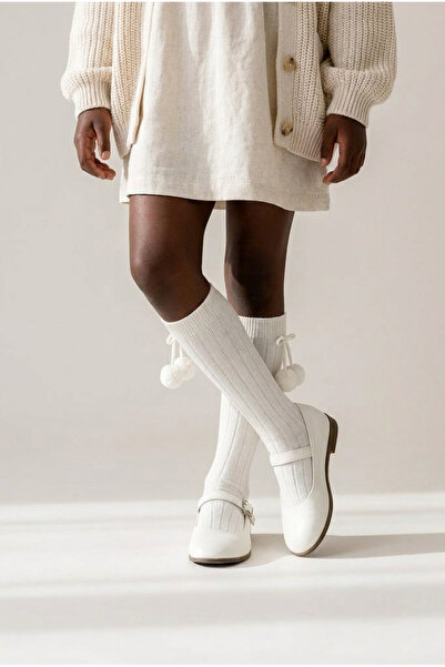 Katia&Bony Κοριτσίστικες κάλτσες με πομπόν μέχρι το γόνατο Λευκές