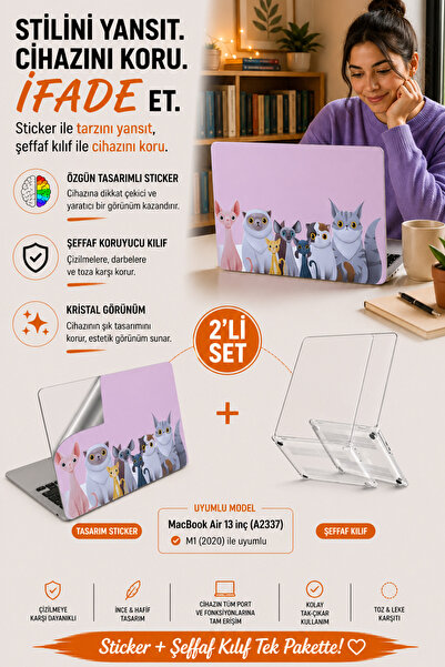 Mcstorey Macbook Air M1 Kılıf 13inç Sticker Yapıştırma A2337 Ile Uyumlu Koruy...