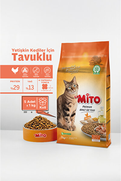 LaMito Adult Cat Tavuklu Yetişkin Kedi Maması 1 Kg X 5 Adet