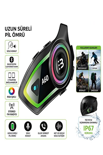 DEANB IP67 Su Geçirmez RGB Işıklı Bluetooth 5.3 Kablosuz İnterkom Kask Kulakl...
