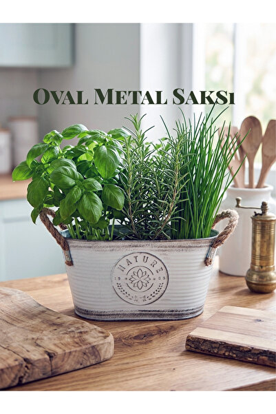 Via Gardenia Metal Saksı Oval Jüt Saplar 14*24cm