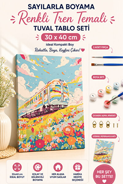 caps office Sayılarla Boyama Renkli Tren Temalı Tuval Tablo Seti | 30x40 cm B...