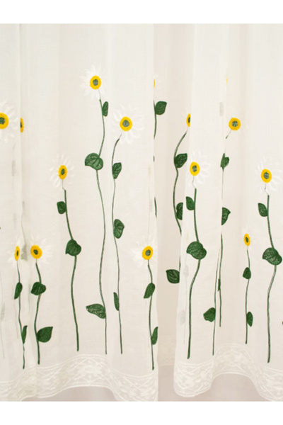 Velaria Perdea de bucătărie cu broderie cu margarete, 300x165 cm