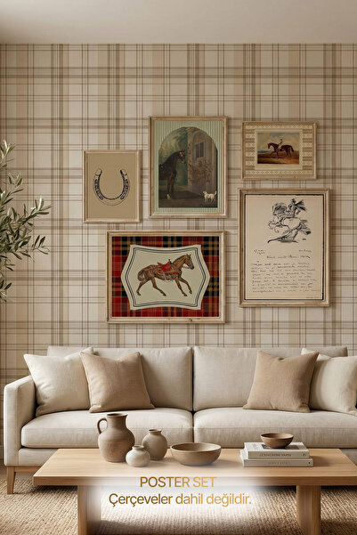 Horse Vintage At Figürlü 5’li Çerçevesiz Poster Seti – Salon & Ofis Dekoru
