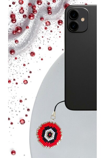 SEARD Miyuki Beads Handmade Red Evil Eye Bead Phone Charm - Charm
