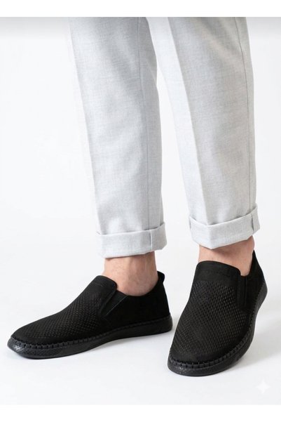 D&M DANİ&MARCA Men's Genuine Leather Shoes, Casual Shoes, Summer Shoes, Loafer Shoes, Black Nubuck