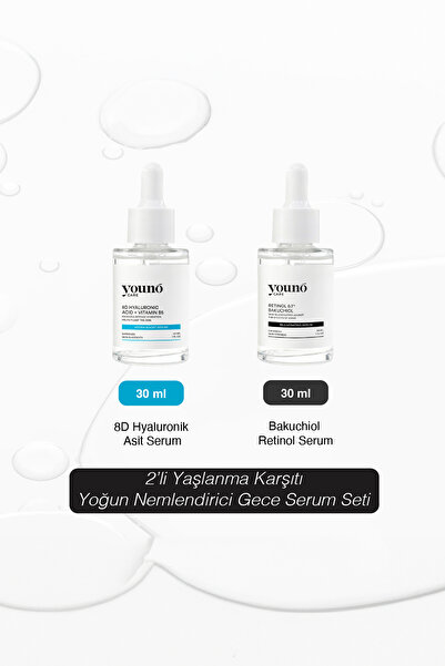 YOUNO CARE 2'li Yaşlanma Karşıtı Yoğun Nemlendirici Gece Serum Seti | 8D HA +...