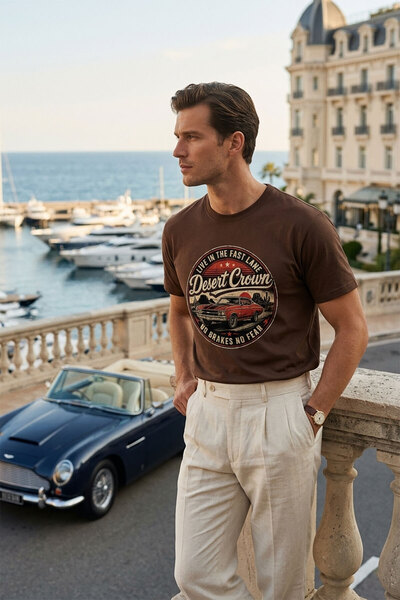 onsrawear تي شيرت قطني أساسي مطبوع عليه سيارة كلاسيكية عتيقة الطراز من Desert...