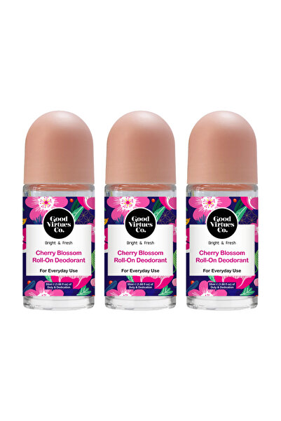 Good Virtues Co. 3 roll-on deodorants with cherry blossom scent, skin brighte...
