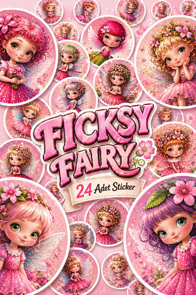 Ficksy مجموعة ملصقات الجنية الوردية اللطيفة - 24 ملصقًا دائريًا