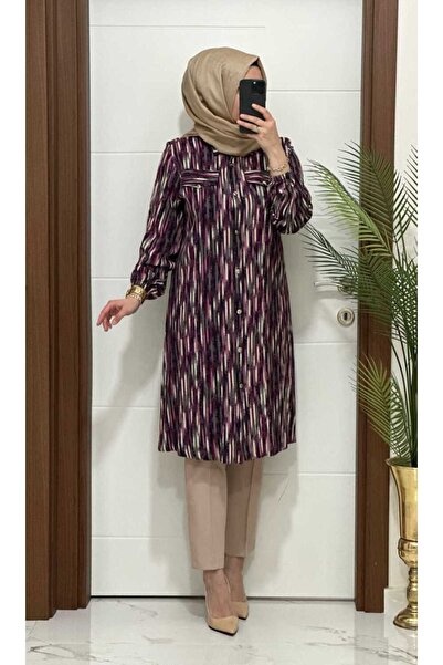 MODA ALMİRA 5050 K-70 MÜRDÜM ÇİZGİLİ VİSKON TUNİK