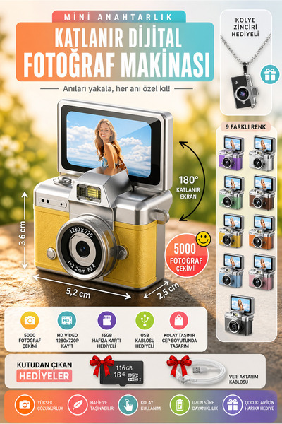 nextbuy Mini Dijital Avuç İçi Kamera Katlanabilir Ekranlı Retro Fotoğraf Maki...