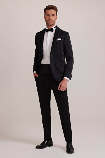 Ysf Erkek Siyah Slim Fit Kırlangıç Yaka Damatlık