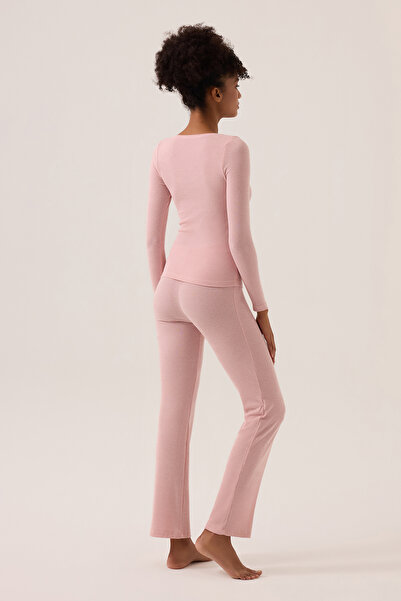 Los Ojos x Ece Pembe Modal Kumaşlı Uzun Kollu Eşofmanlı Pijama Takımı Ribbed PJ2