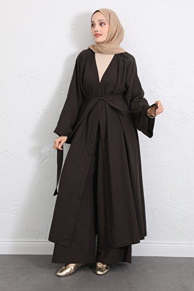 Salih Çelebi Belted Kimono Trouser Set 256036 - Brown