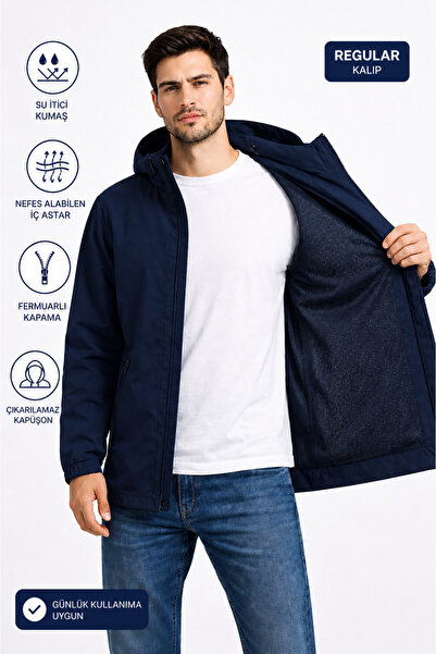BAROS Men's Lined, Velcro and Zipper Closure, Water-Resistant, Hooded, Double...
