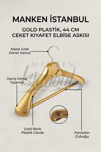 Manken İstanbul 10 Adet A Kalite Gold Kaplama Plastik Ceket Askısı Kıyafet As...