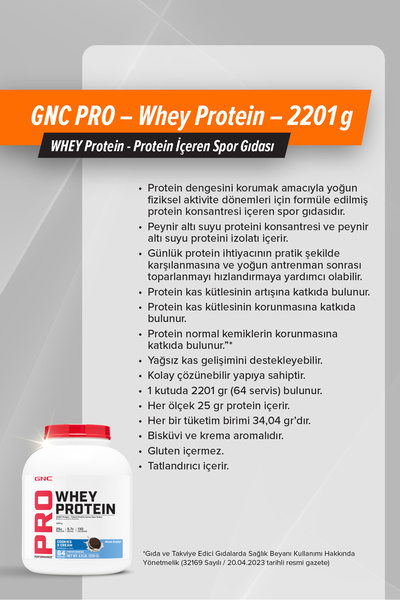 GNC vitamin Pro – Whey Protein – 2201 g (64 Servings) - Biscuit and Cream Flavored