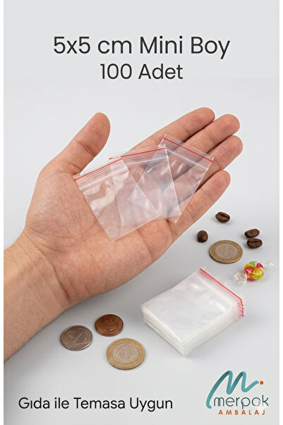 Merpak Ambalaj Kilitli Torba 5x5 Cm 100'lü Kilitli Buzdolabı Poşeti Şeffaf Ki...