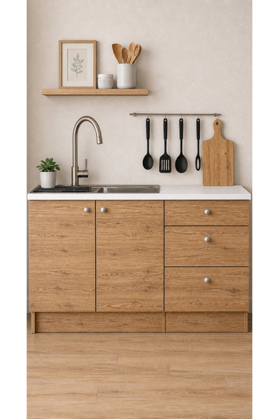 Tdesigno Farkın Alt Modül-Çok Amaçlı Dolap -120 cm -2 Kapaklı-3 Çekmeceli-Lam...