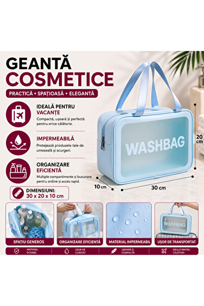 SMARTECH Geantă cosmetică de călătorie, transparentă, impermeabilă, 30x20 CM