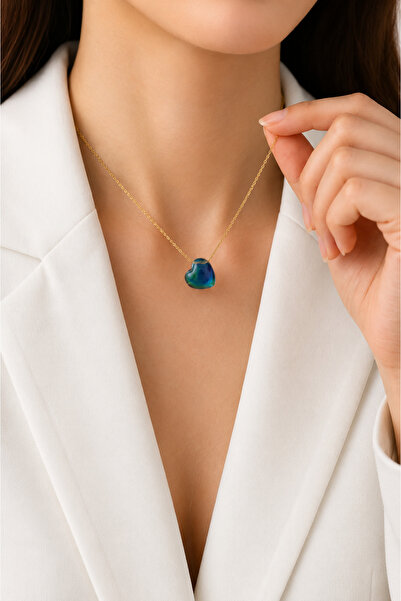 Auryne Jewelry 925 Ayar Gümüş His Taşı Kalp Kolye 14 Ayar Altın Kaplama Gümüş...