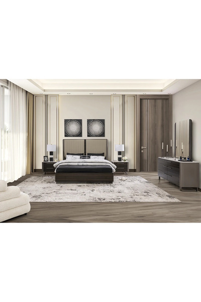 Midas Furniture طقم غرفة نوم من الجلد بدون خزانة بلون بني