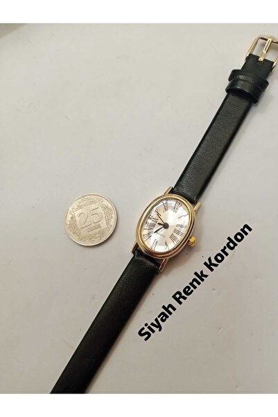 QUARTZ Brand Model Gold Color Case - Black Color Strap - Stylish Women's Wris...