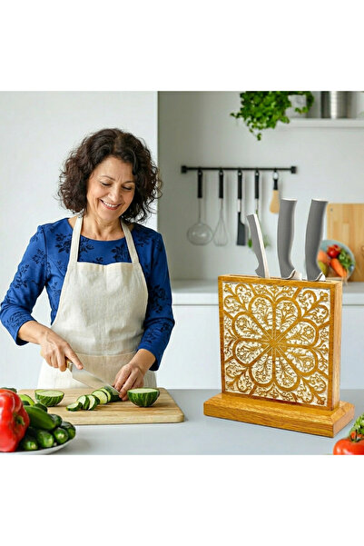 Souq DESIGNS Knife Holder for Wall – Wooden Knife Block 4 Slots | Hand-Carved...