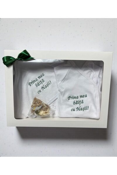 Your Baby Store Prosop si body prima mea baita cu nasii brodate -verde, bumba...