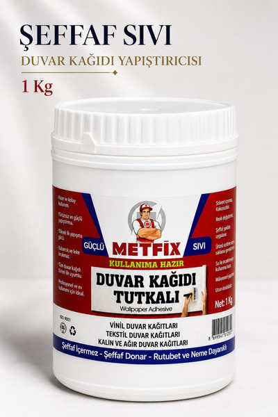 METFİX Şeffaf Sıvı Ovalit Duvar Kağıdı Tutkalı 1 KG Vinil Tekstil Kağıtları Y...