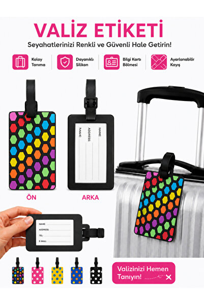 PULİNİN DÜKKANI Suitcase Tag Colorful Patterned Silicone Name Tag Luggage Tag...