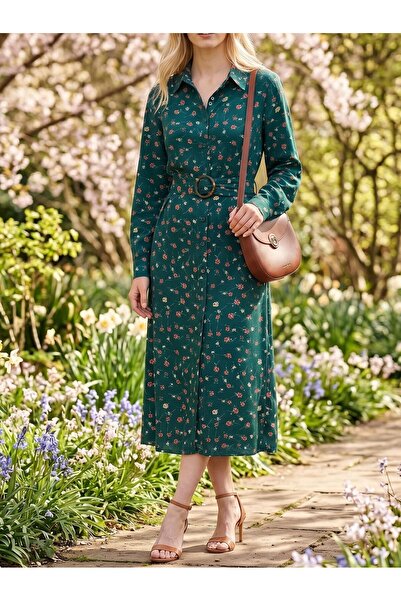 Iuliashop Rochie midi Anka verde cu imprimeu floral - S