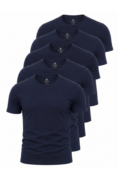 Piano Luce Men's 5-Pack T-Shirt – Short Sleeve Crew Neck Regular Fit – Navy Blue