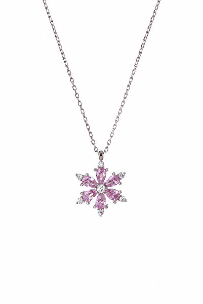 Tixy Pixy Kararmaz Pembe Zirkon Taşlı Lotus Gümüş Kadın Kolye