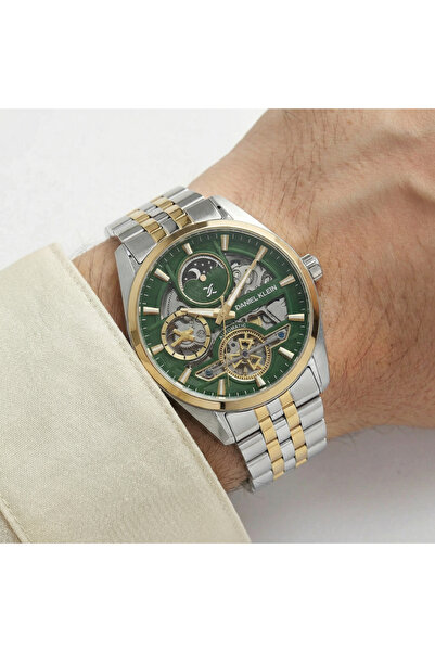 Daniel Klein Skeleton Silver and Gold Stainless Steel Watch for Men DK.1.14266-3