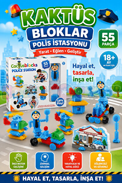 Doğan Oyuncak Dünyası مجموعة ألعاب كاكتوس بوليس 55 قطعة - ألعاب - مجموعات مكع...