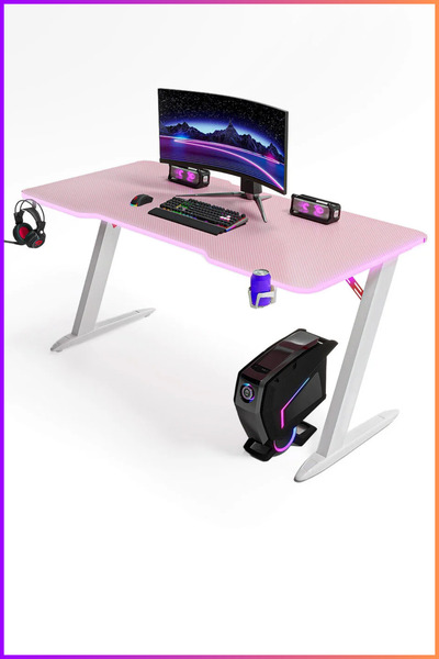Karr Gaming Thunder 25mm RGB Aydınlatmalı Oyuncu Masası | Pembe Karbon Fiber ...