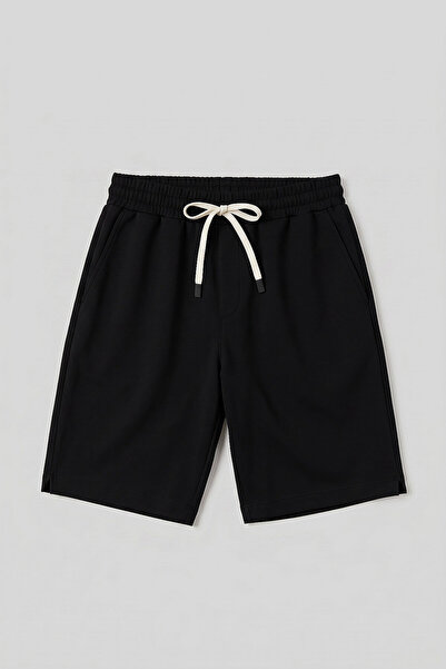 TOMMY LIFE Μαύρο ανδρικό σορτς Standard Fit Basic με πίσω τσέπη - 88314